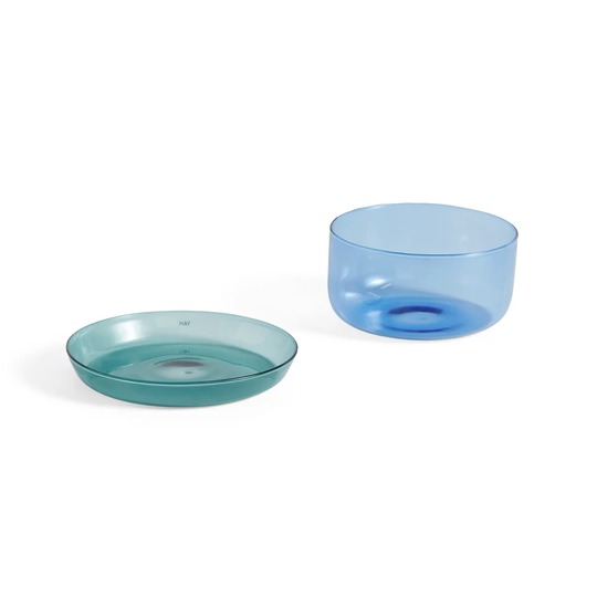 HAY 2-in-1 tarjoilusetti kulho ja aluslautanen Light blue-aqua