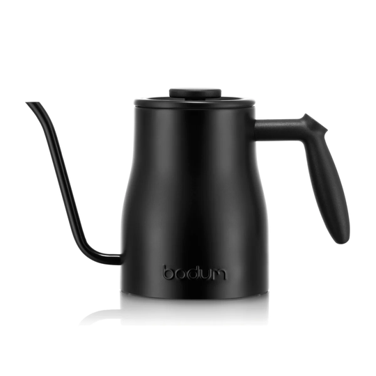 Bodum Bistro vedenkeitin joutsenkaulan mallisella kaatonokalla 8 kuppia Black