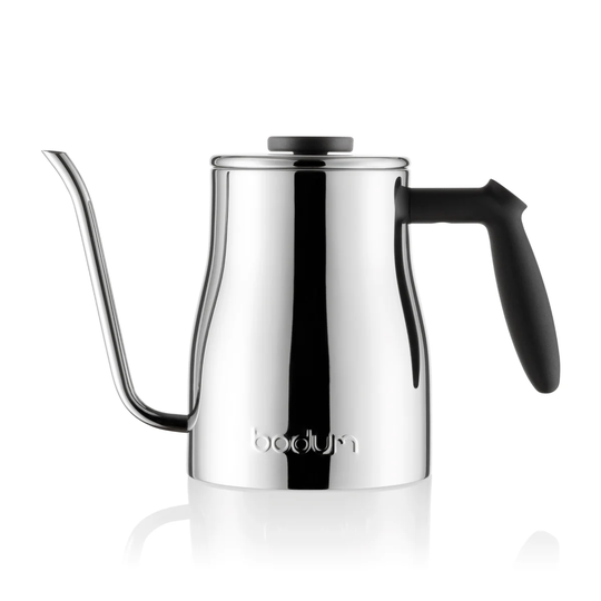 Bodum Bistro vedenkeitin joutsenkaulan mallisella kaatonokalla 8 kuppia Chrome