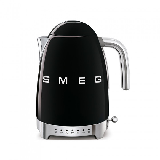Sähköinen vedenkeitin säädettävällä lämpötilalla Smeg 50's Style Black KLF04BLEU